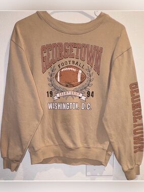 Vintage Georgetown Hoyas Football Sweatshirt Tan Crewneck Retro XS